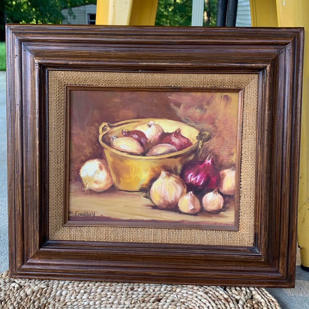 Original Oil Painting Rustic Onion Still Life Framed and Signed